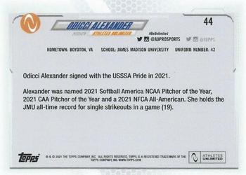 2021 Topps On-Demand Set #8 - Athletes Unlimited Softball #44 Odicci Alexander Back